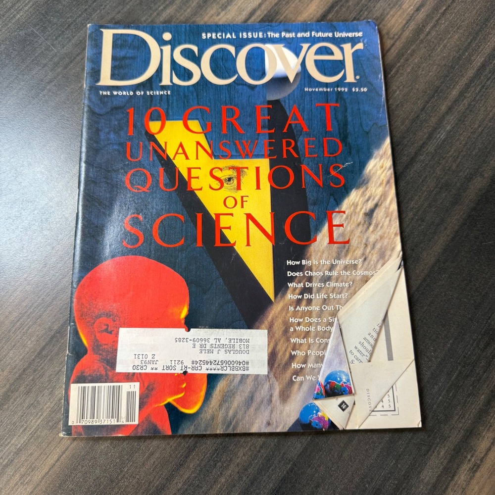 Discover Magazine November‎ 1992 10 Great Unanswered Questions Science Special